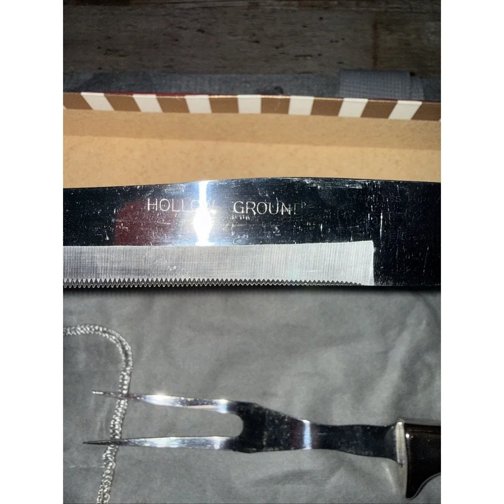 Meat Carving Set - Hollow Ground Stainless Steel Box Knife Fork Forever Sharp IB
